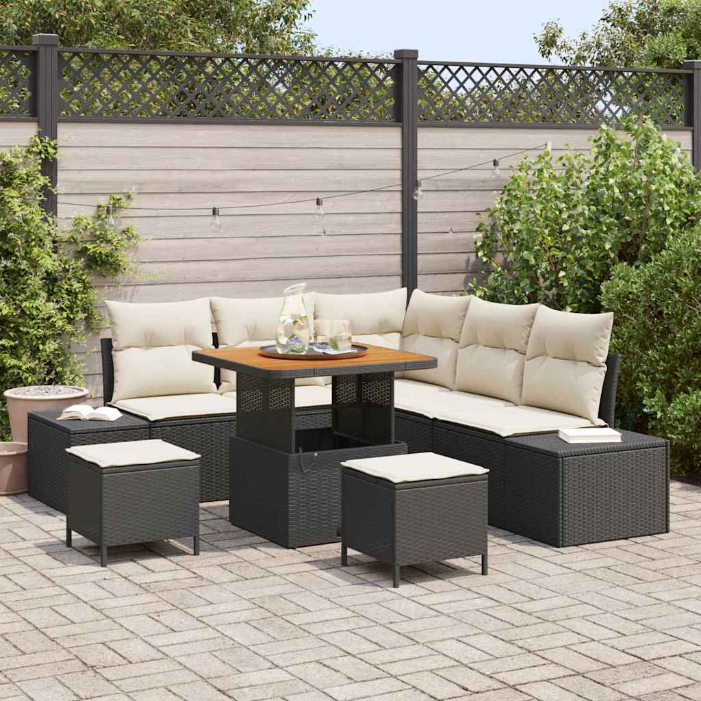 vidaXL Conjunto de sofás de jardín 8 uds. Negro ratán sintético