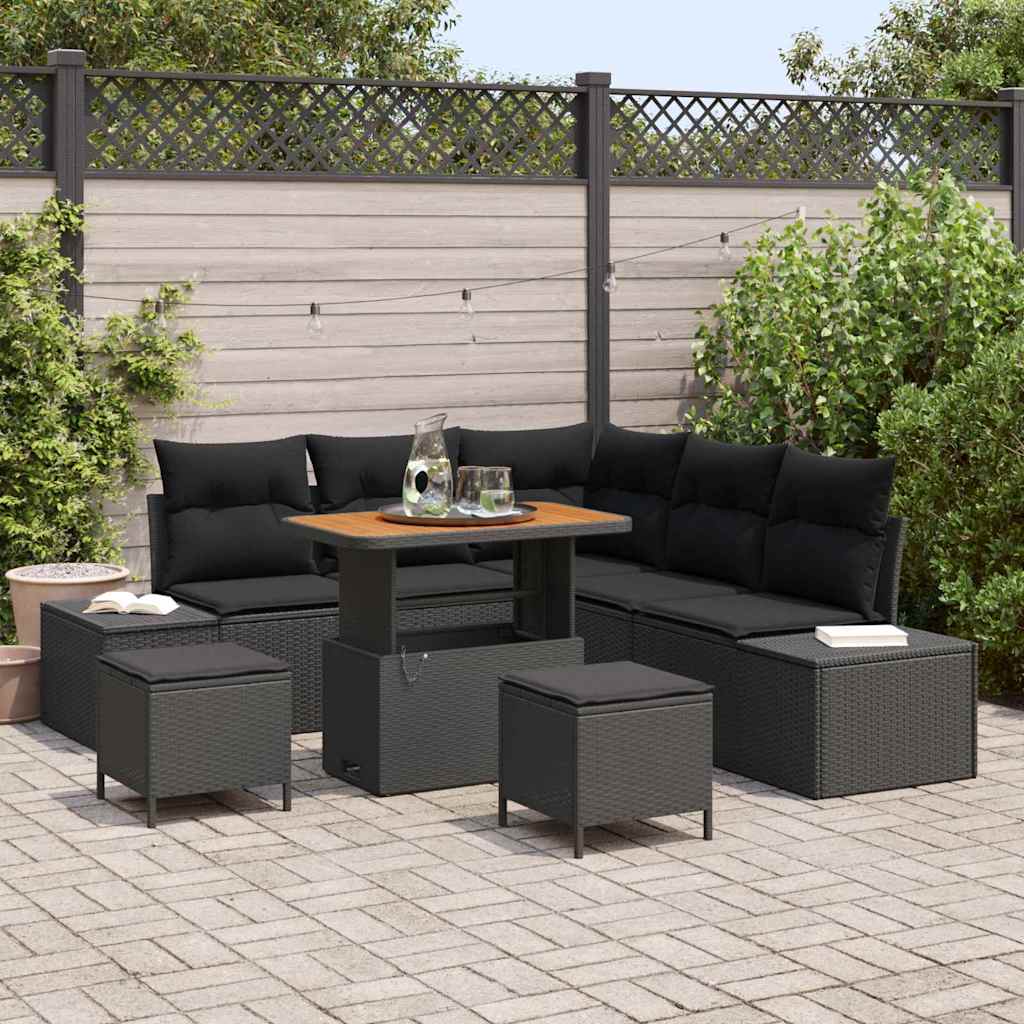 vidaXL Conjunto de sofás de jardín 8 uds. Negro ratán sintético