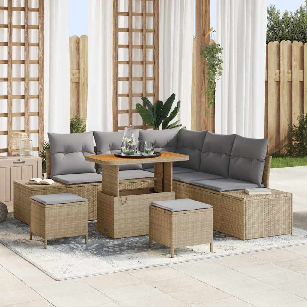 vidaXL Conjunto de sofás de jardín 8 uds. Beige ratán sintético