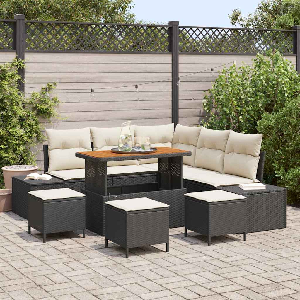 vidaXL Conjunto de sofás de jardín 9 uds. Negro ratán sintético