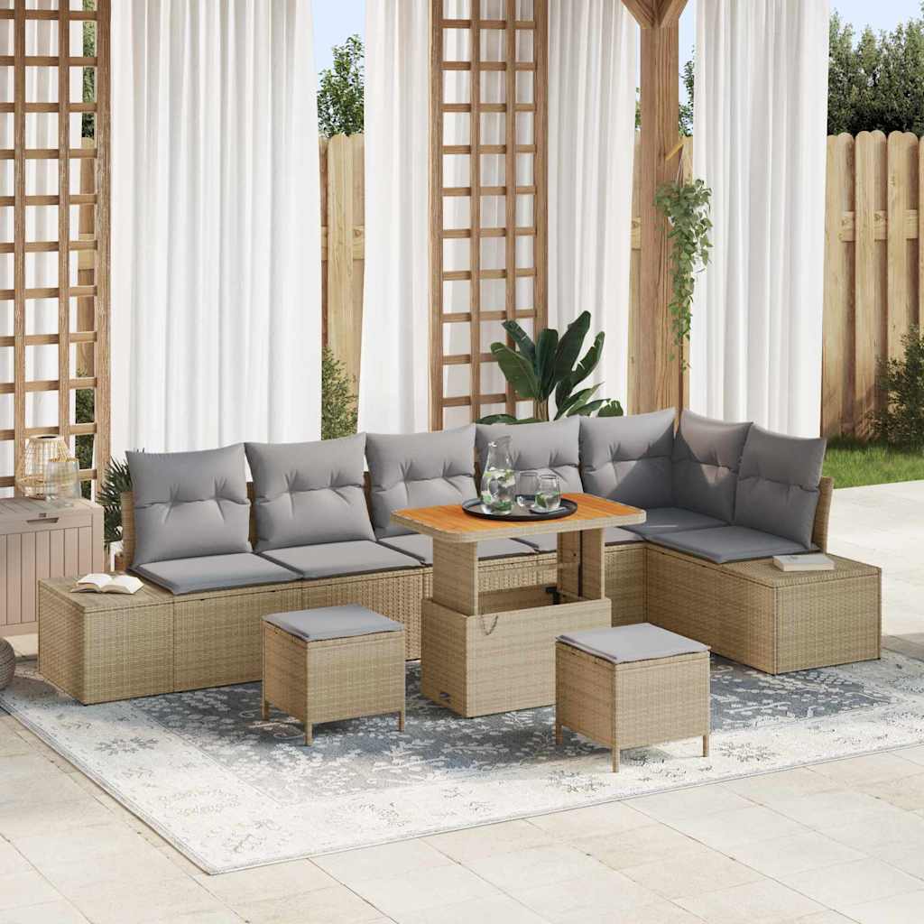vidaXL Conjunto de sofás de jardín 9 uds. Beige ratán sintético