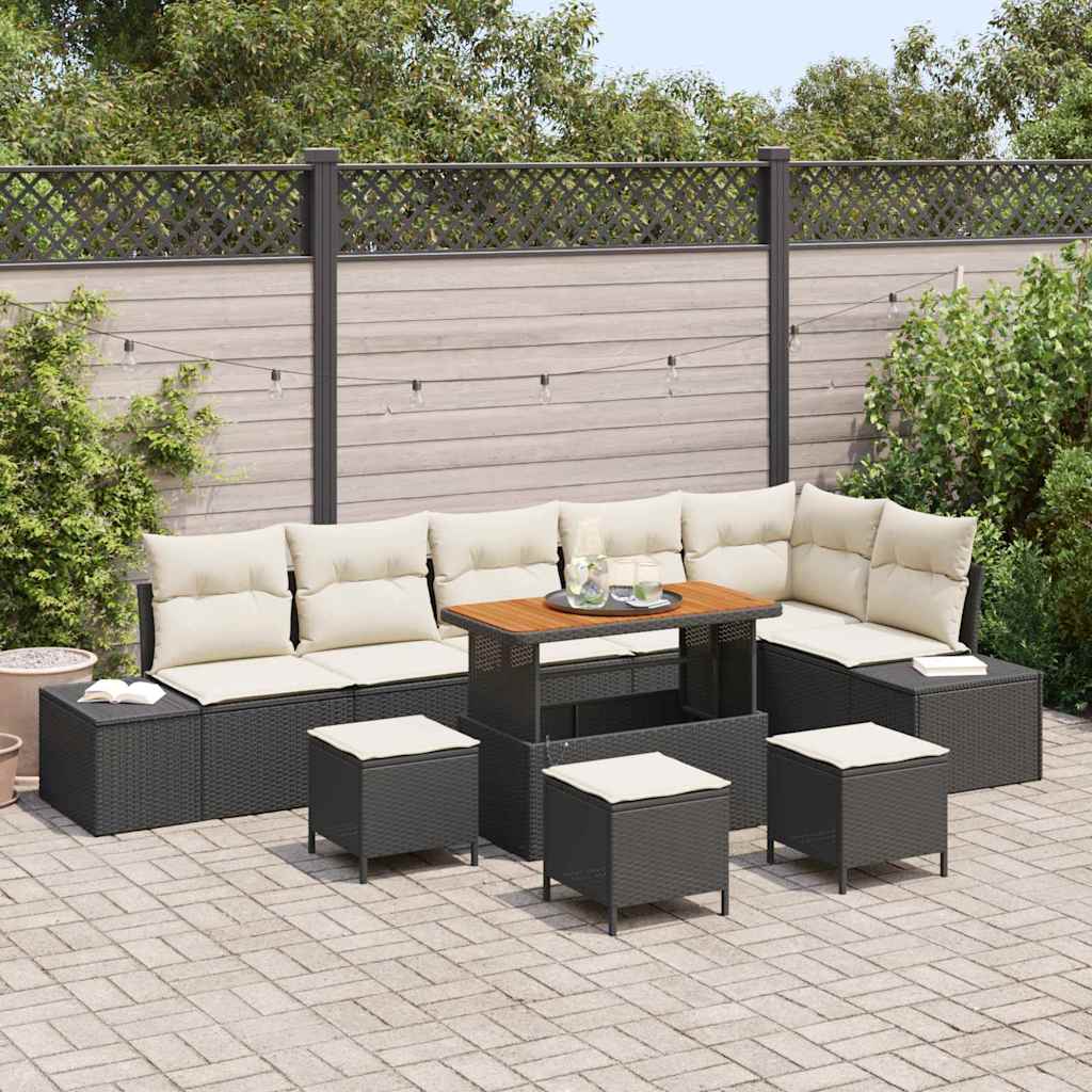 vidaXL Conjunto de sofás de jardín 10 uds. Negro ratán sintético