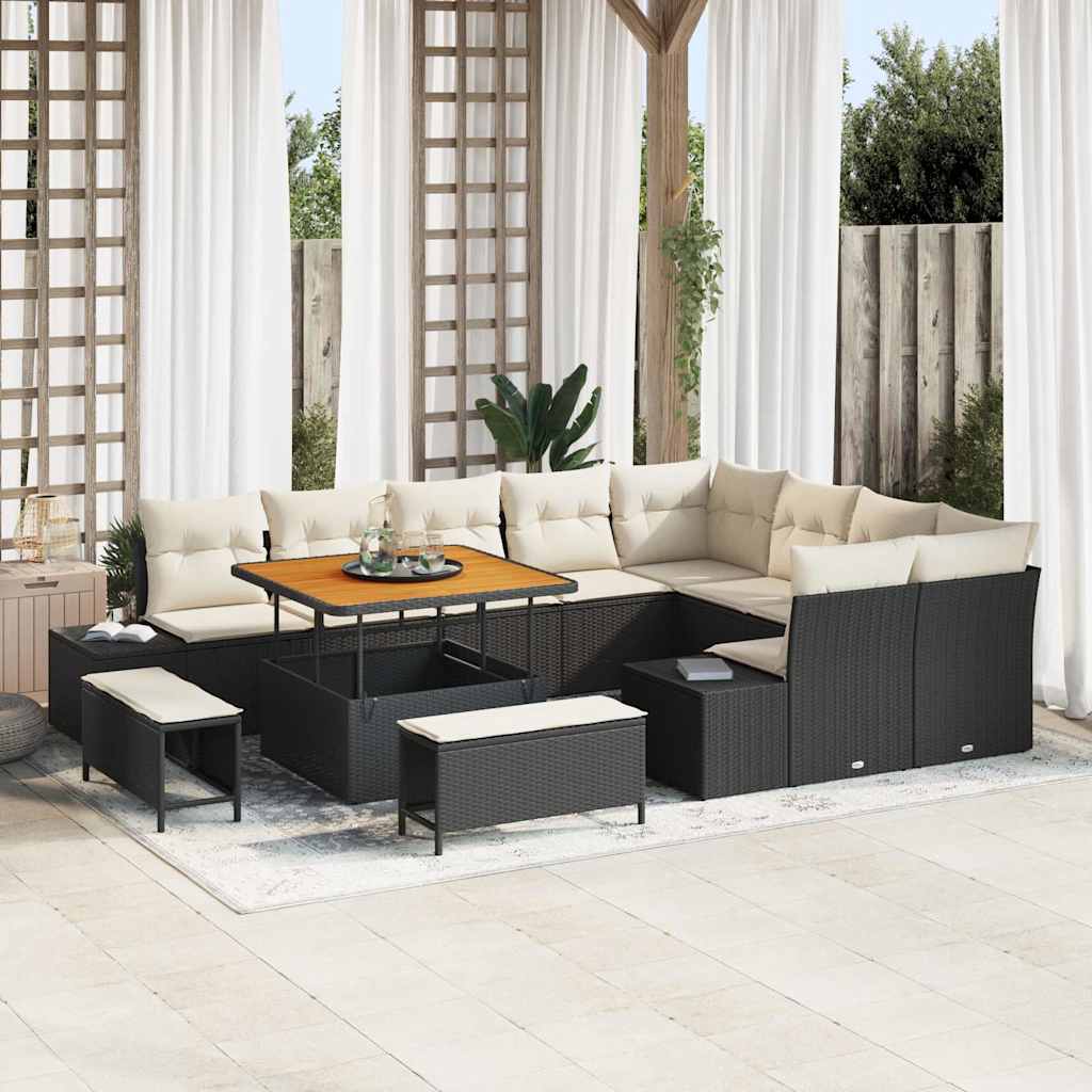 vidaXL Conjunto de sofás de jardín 12 uds. Negro ratán sintético