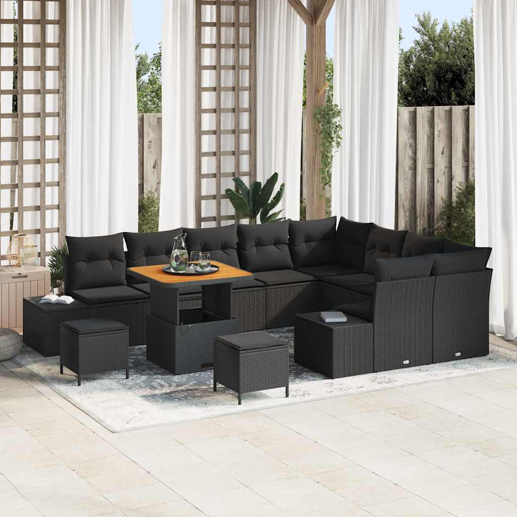 vidaXL Conjunto de sofás de jardín 12 uds. Negro ratán sintético