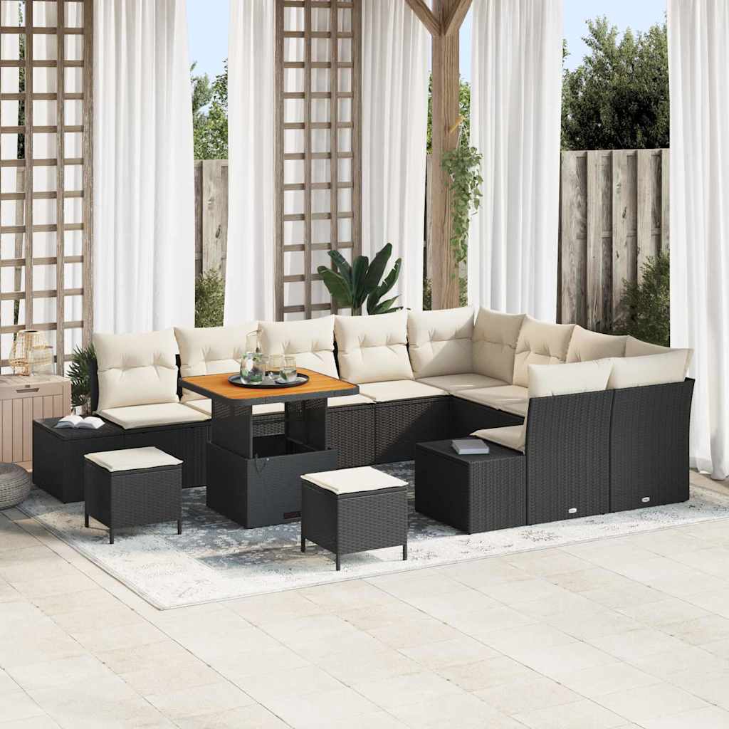 vidaXL Conjunto de sofás de jardín 12 uds. Negro ratán sintético