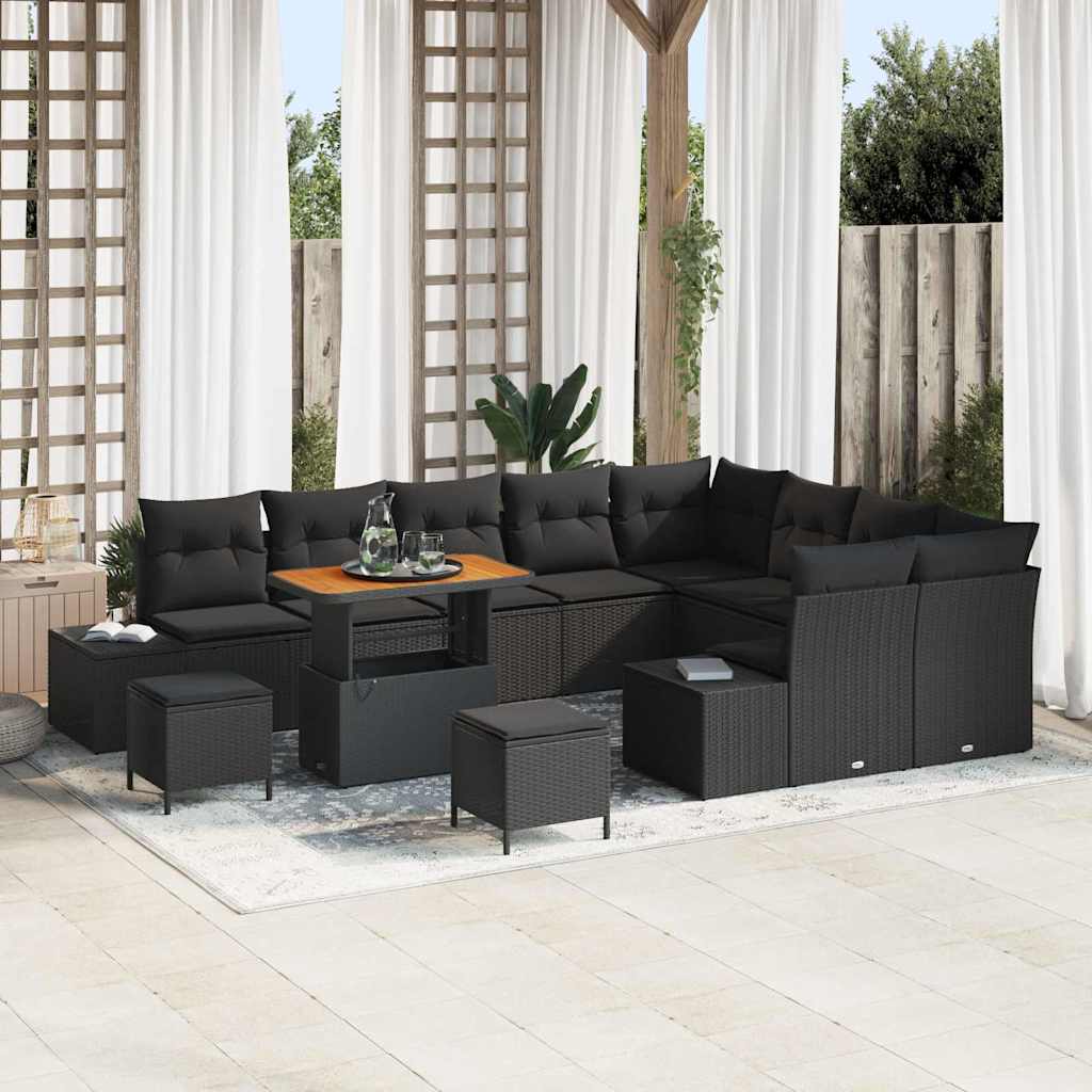 vidaXL Conjunto de sofás de jardín 12 uds. Negro ratán sintético