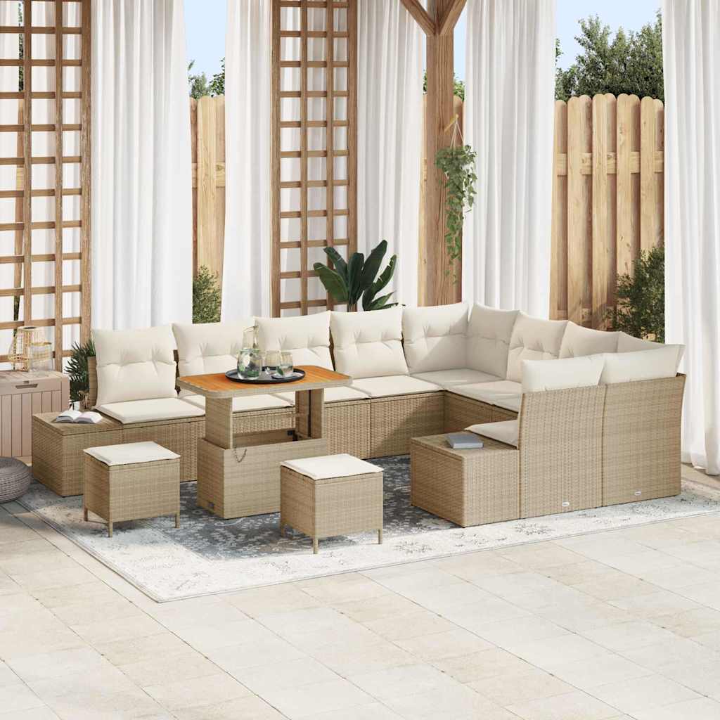 vidaXL Conjunto de sofás de jardín 12 uds. Beige ratán sintético