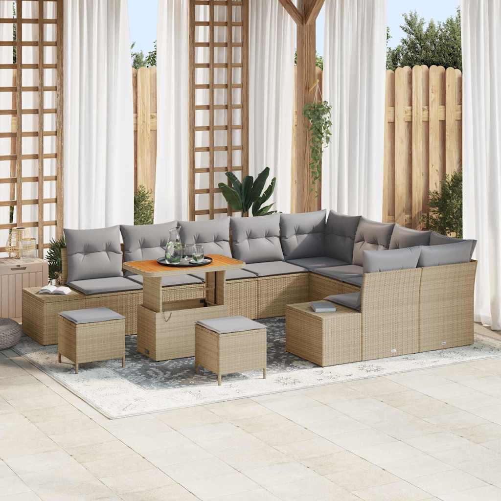 vidaXL Conjunto de sofás de jardín 12 uds. Beige ratán sintético