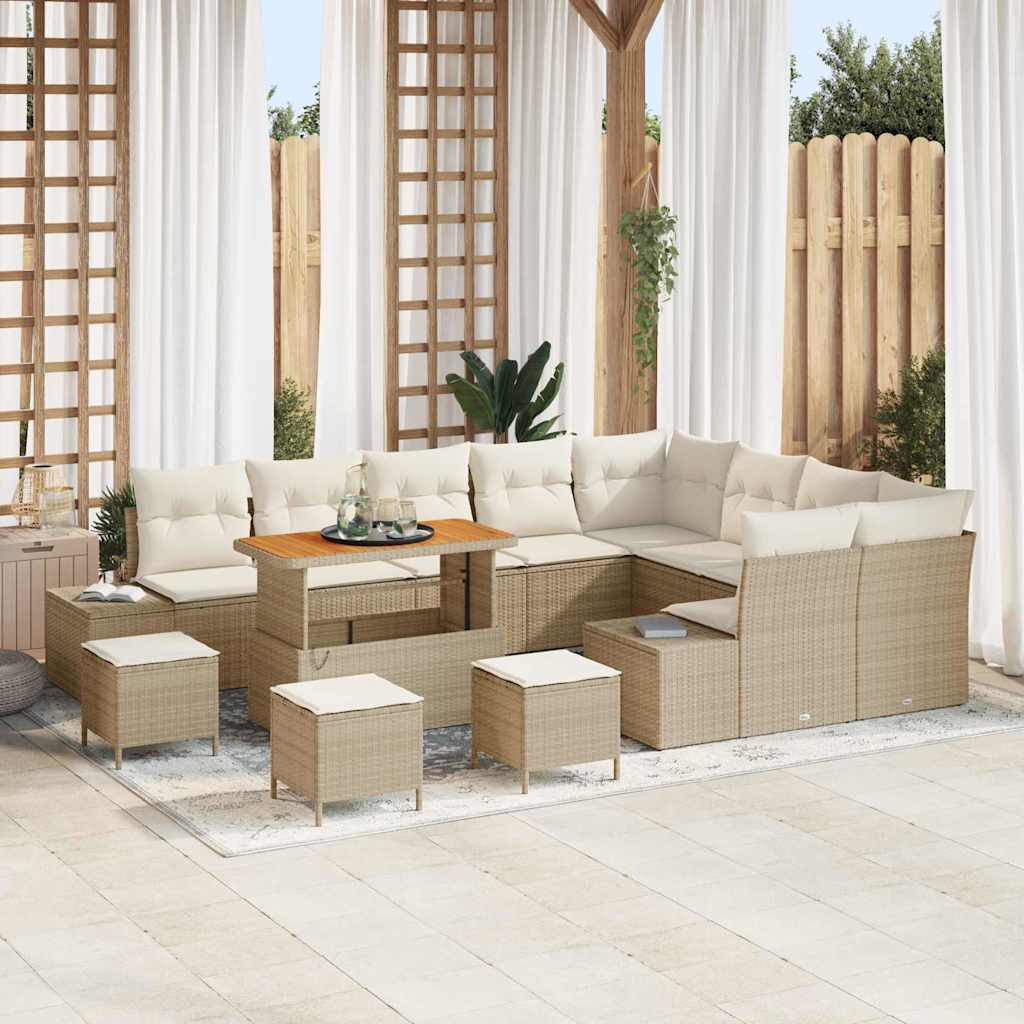 vidaXL Conjunto de sofás de jardín 13 uds. Beige ratán sintético