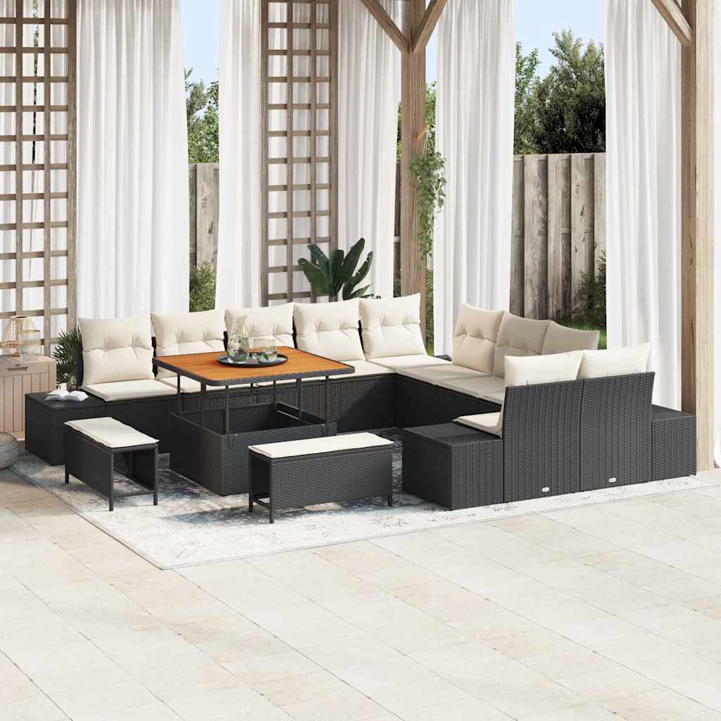 vidaXL Conjunto de sofás de jardín 13 uds. Negro ratán sintético