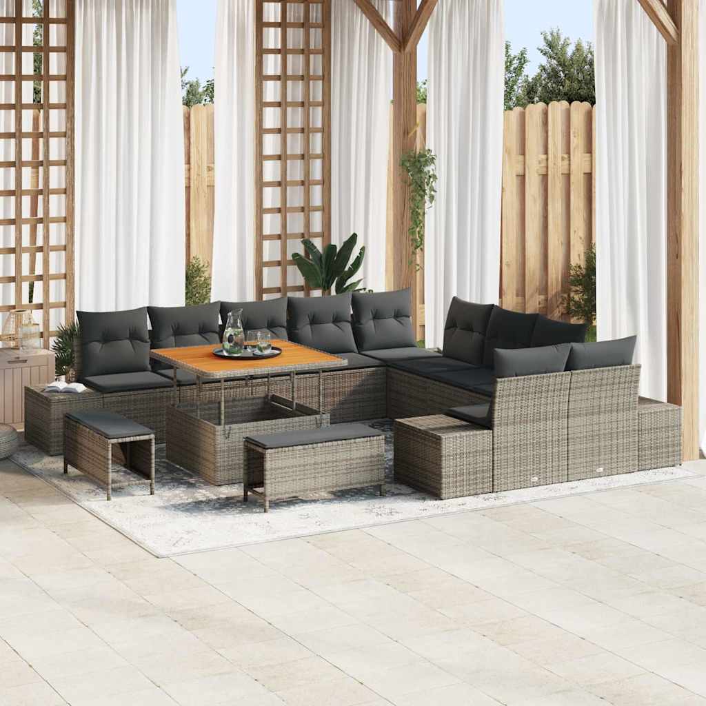 vidaXL Conjunto de sofás de jardín 13 uds. Gris ratán sintético