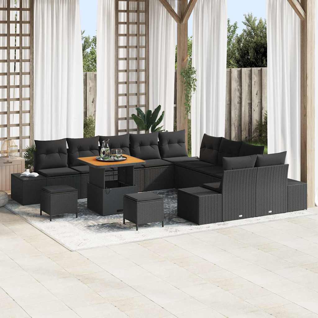 vidaXL Conjunto de sofás de jardín 13 uds. Negro ratán sintético