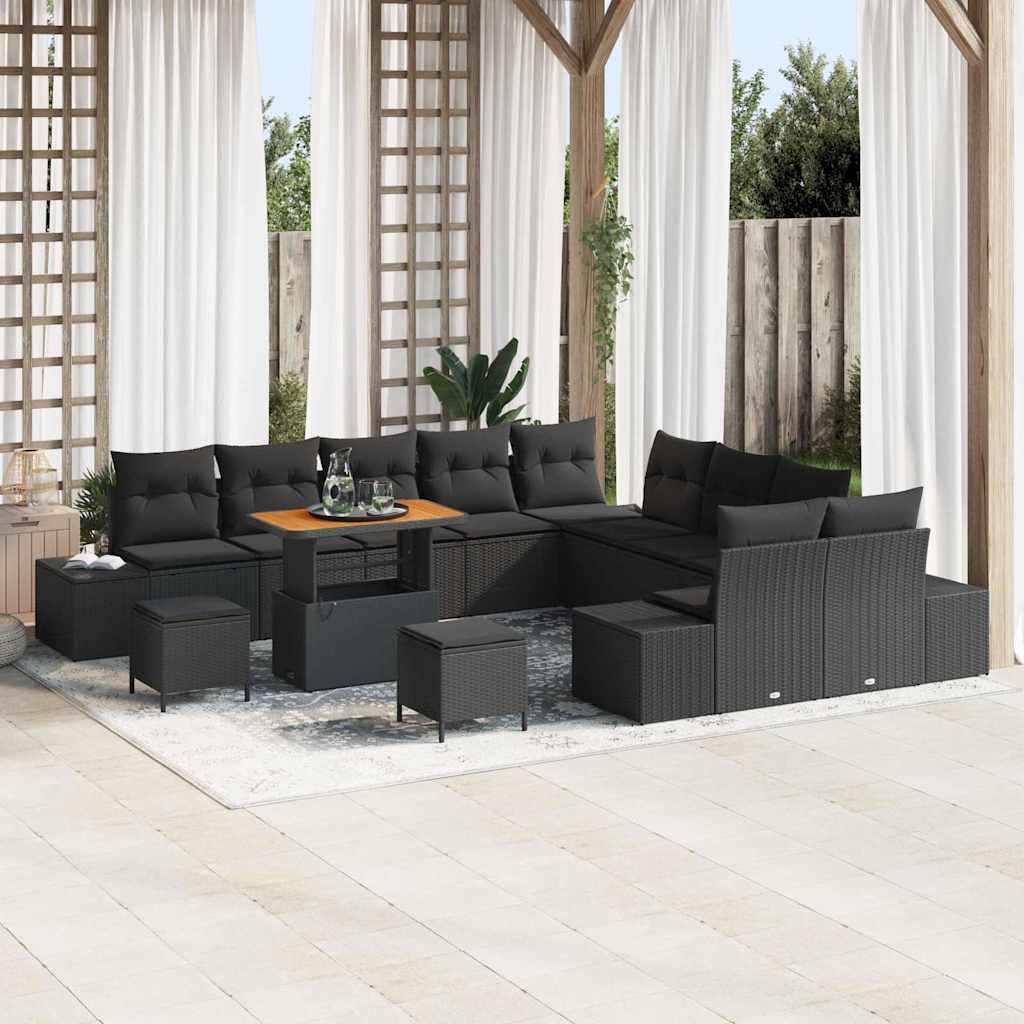 vidaXL Conjunto de sofás de jardín 13 uds. Negro ratán sintético