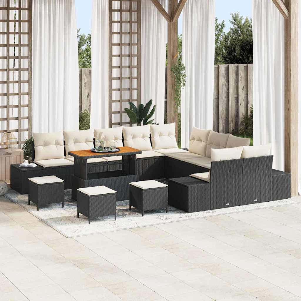 vidaXL Conjunto de sofás de jardín 14 uds. Negro ratán sintético