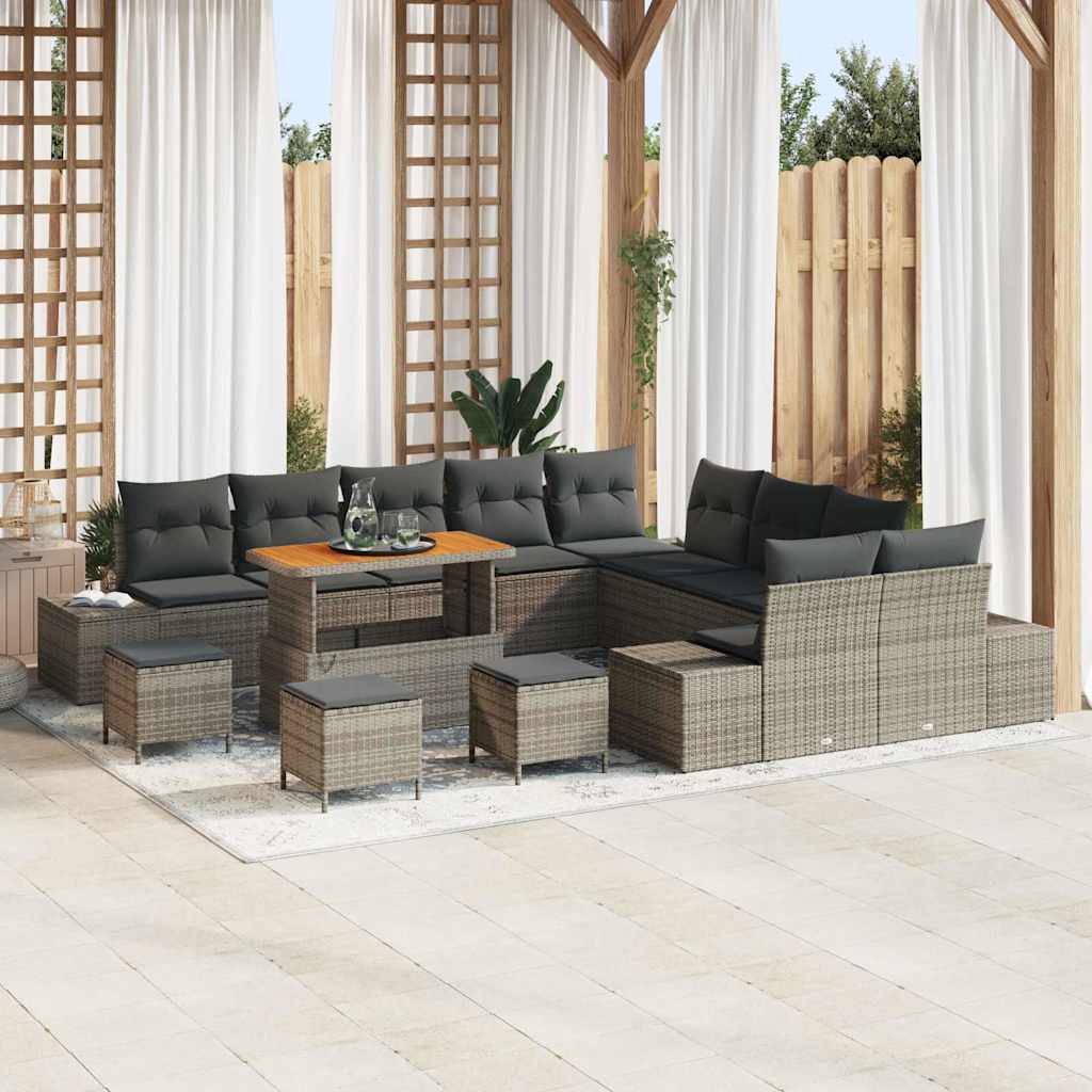 vidaXL Conjunto de sofás de jardín 14 uds. Gris ratán sintético