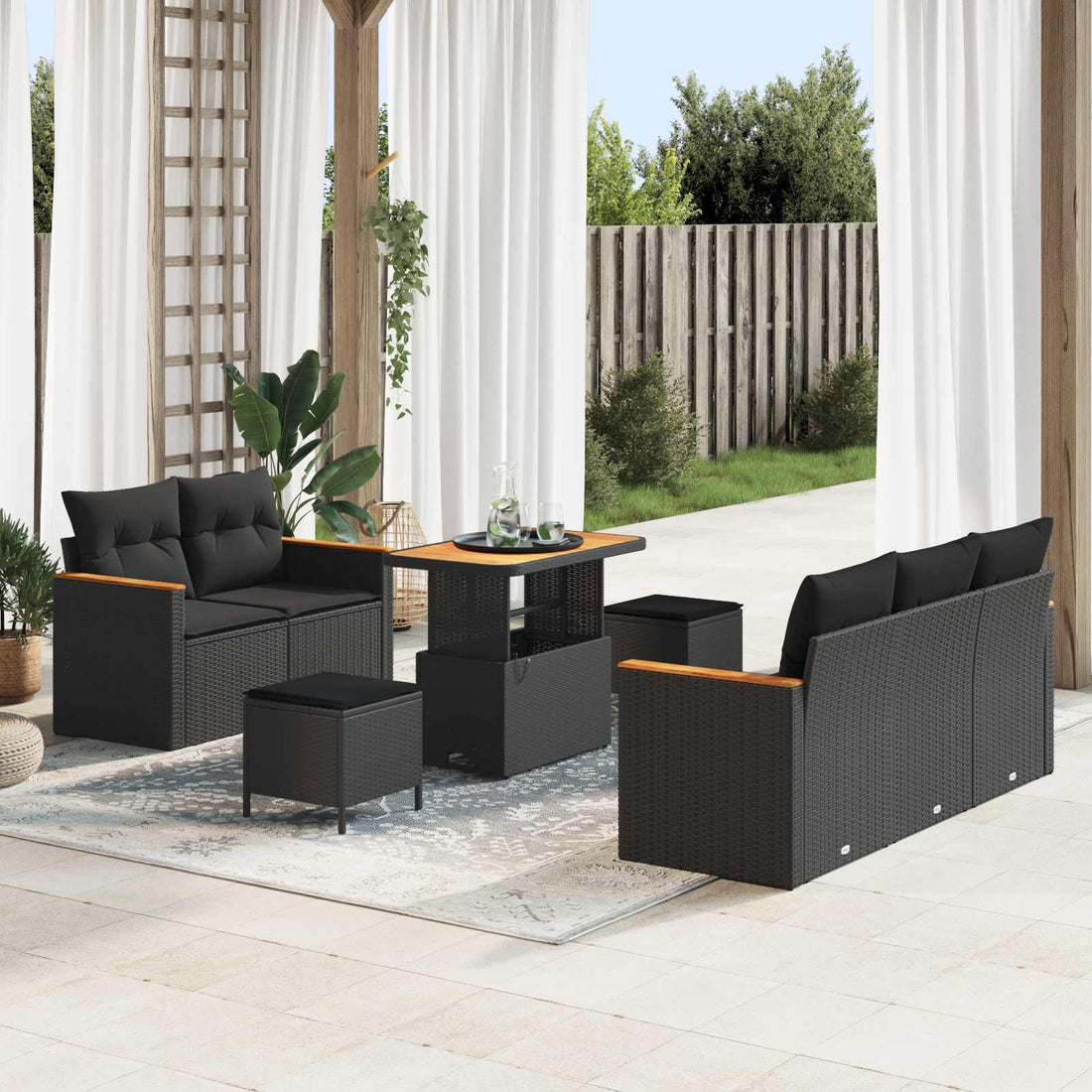 vidaXL Conjunto de sofás de jardín 8 uds. Negro ratán sintético