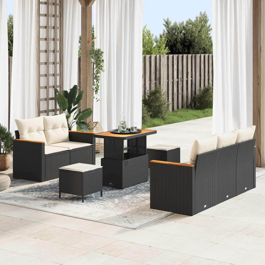 vidaXL Conjunto de sofás de jardín 8 uds. Negro ratán sintético