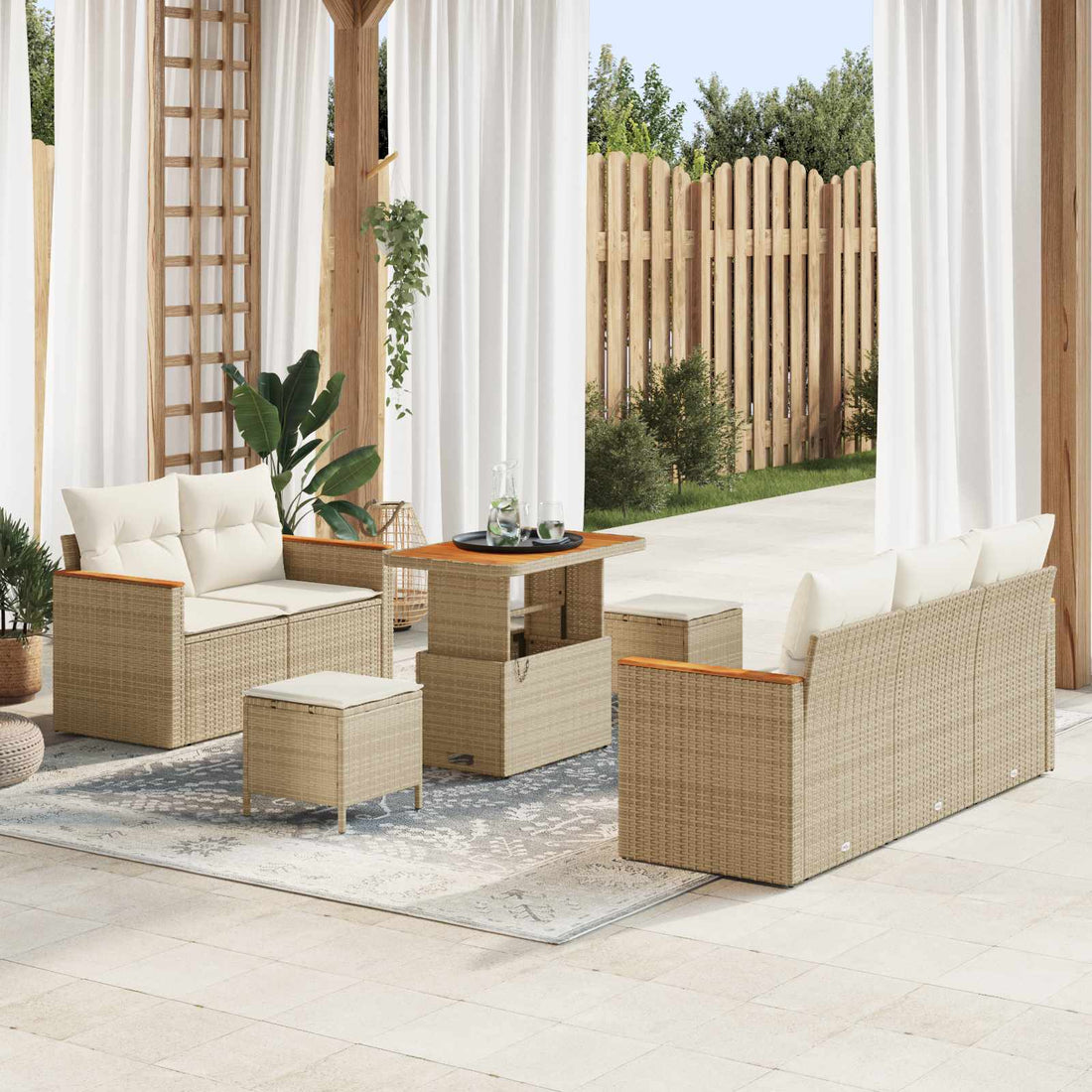 vidaXL Conjunto de sofás de jardín 8 uds. Beige ratán sintético