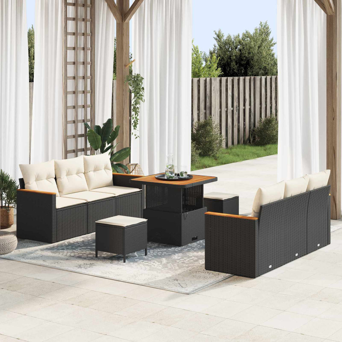 vidaXL Conjunto de sofás de jardín 9 pcs Negro ratán sintético