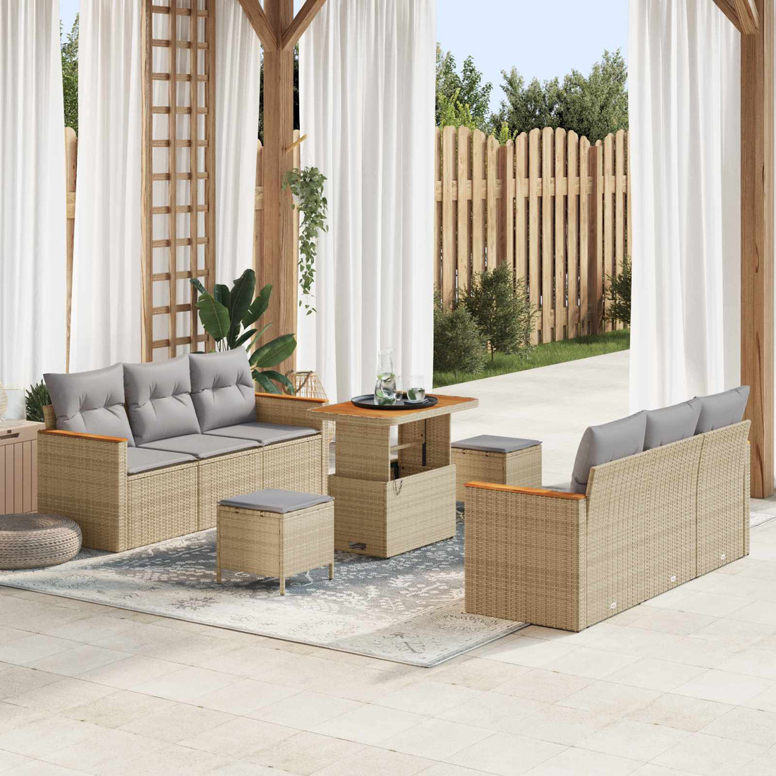 vidaXL Conjunto de sofás de jardín 9 uds. Beige ratán sintético