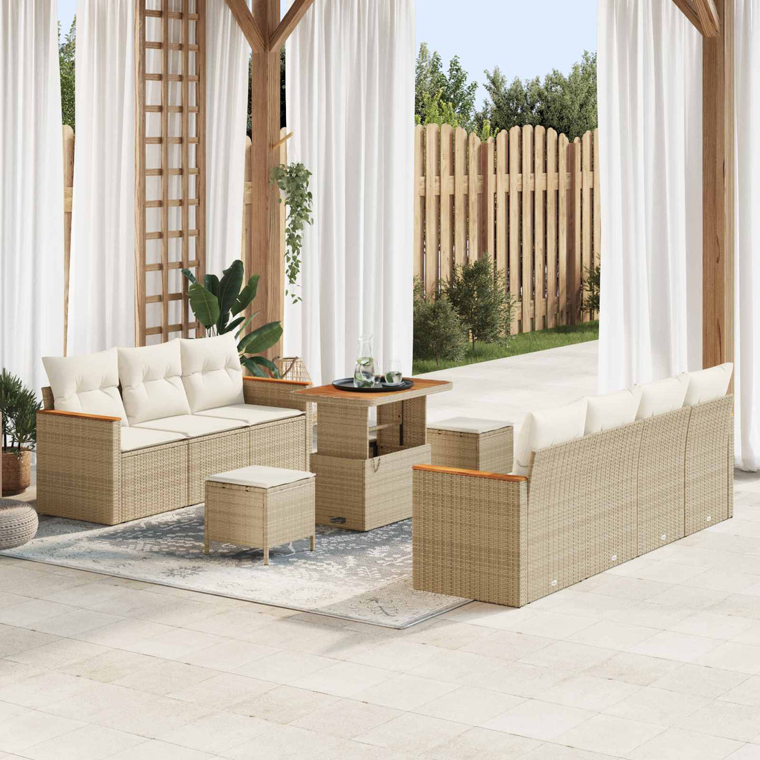 vidaXL Conjunto de sofás de jardín 10 uds. Beige ratán sintético