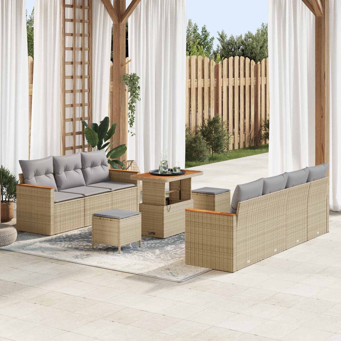 vidaXL Conjunto de sofás de jardín 10 uds. Beige ratán sintético
