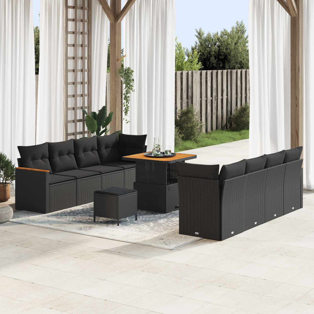 vidaXL Conjunto de sofás de jardín 11 uds. Negro ratán sintético