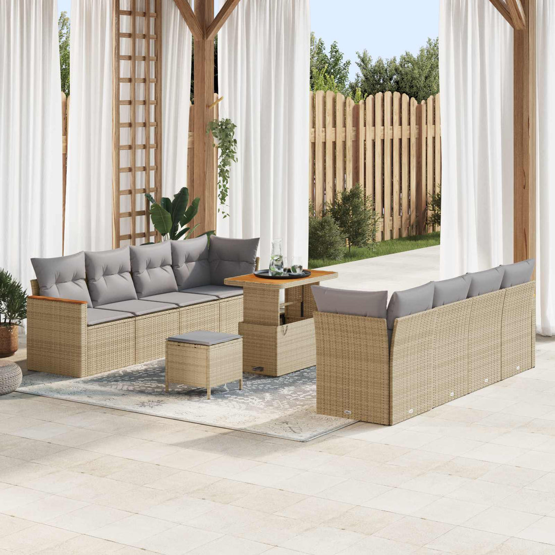 vidaXL Conjunto de sofás de jardín 11 uds. Beige ratán sintético