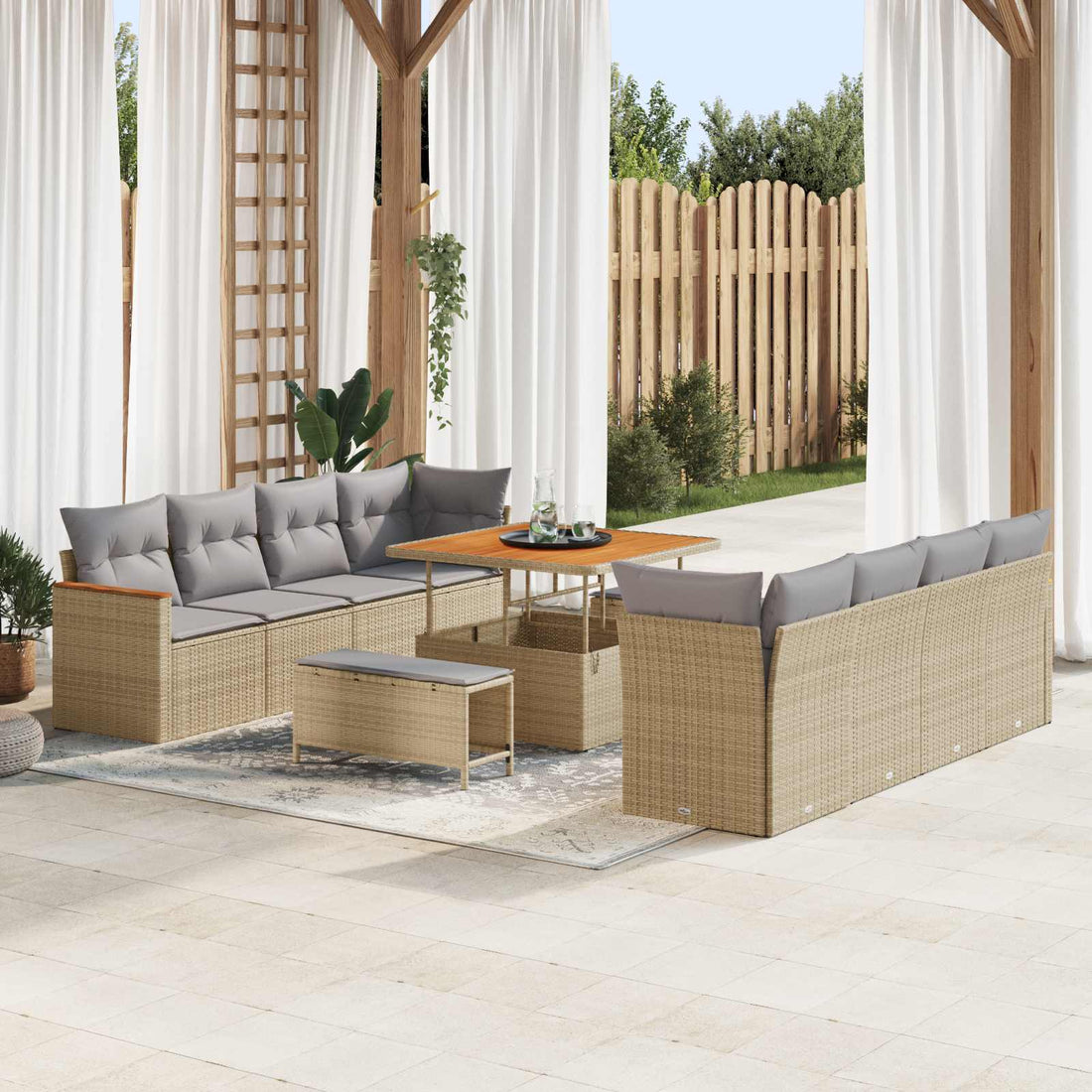 vidaXL Conjunto de sofás de jardín 11 uds. Beige ratán sintético