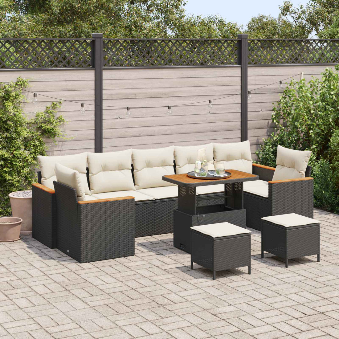 vidaXL Conjunto de sofás de jardín Negro ratán sintético
