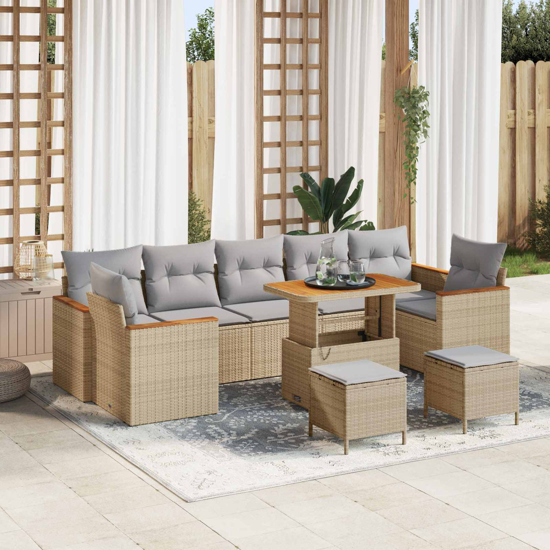 vidaXL Conjunto de sofás de jardín 10 uds. Beige ratán sintético