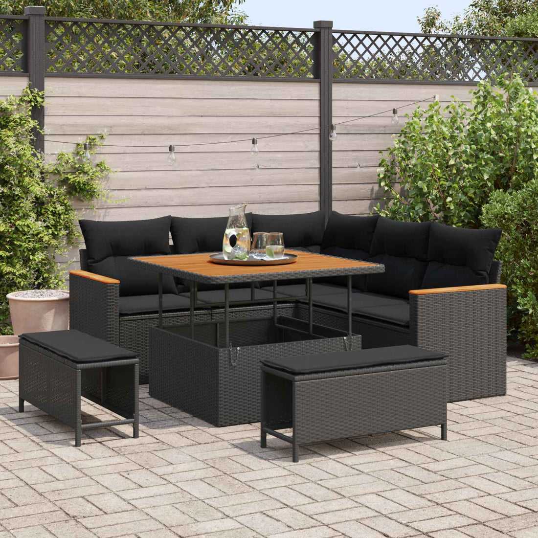 vidaXL Conjunto de sofás de jardín 8 uds. Negro ratán sintético