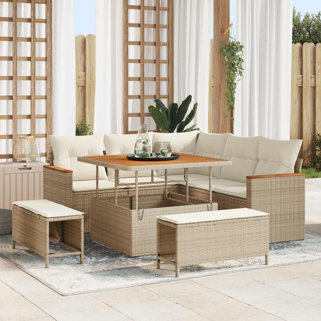 vidaXL Conjunto de sofás de jardín 8 uds. Beige ratán sintético