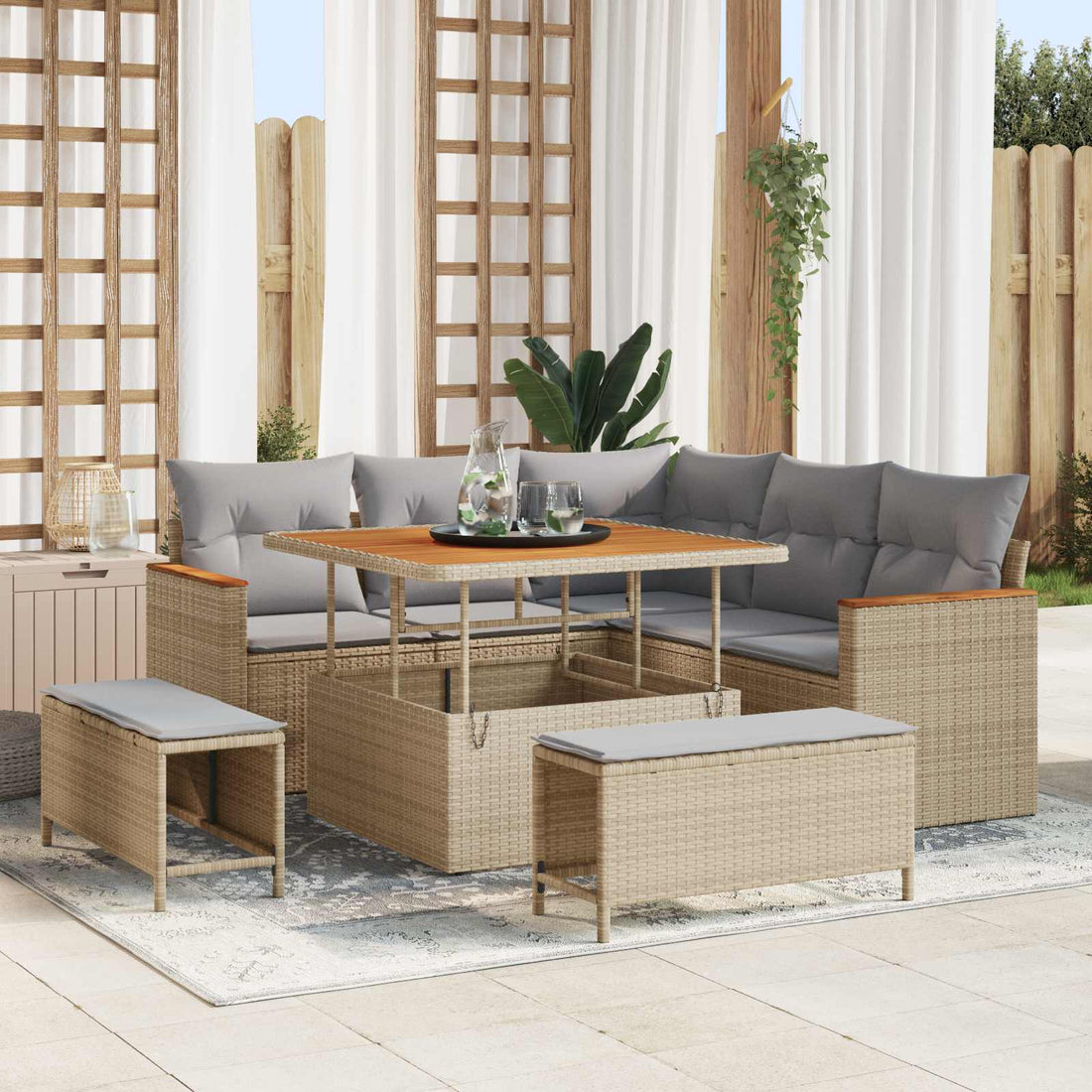 vidaXL Conjunto de sofás de jardín 8 uds. Beige ratán sintético