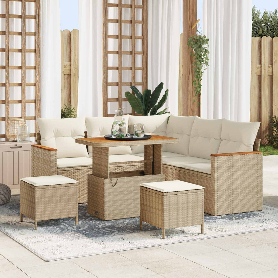 vidaXL Conjunto de sofás de jardín 8 uds. Beige ratán sintético
