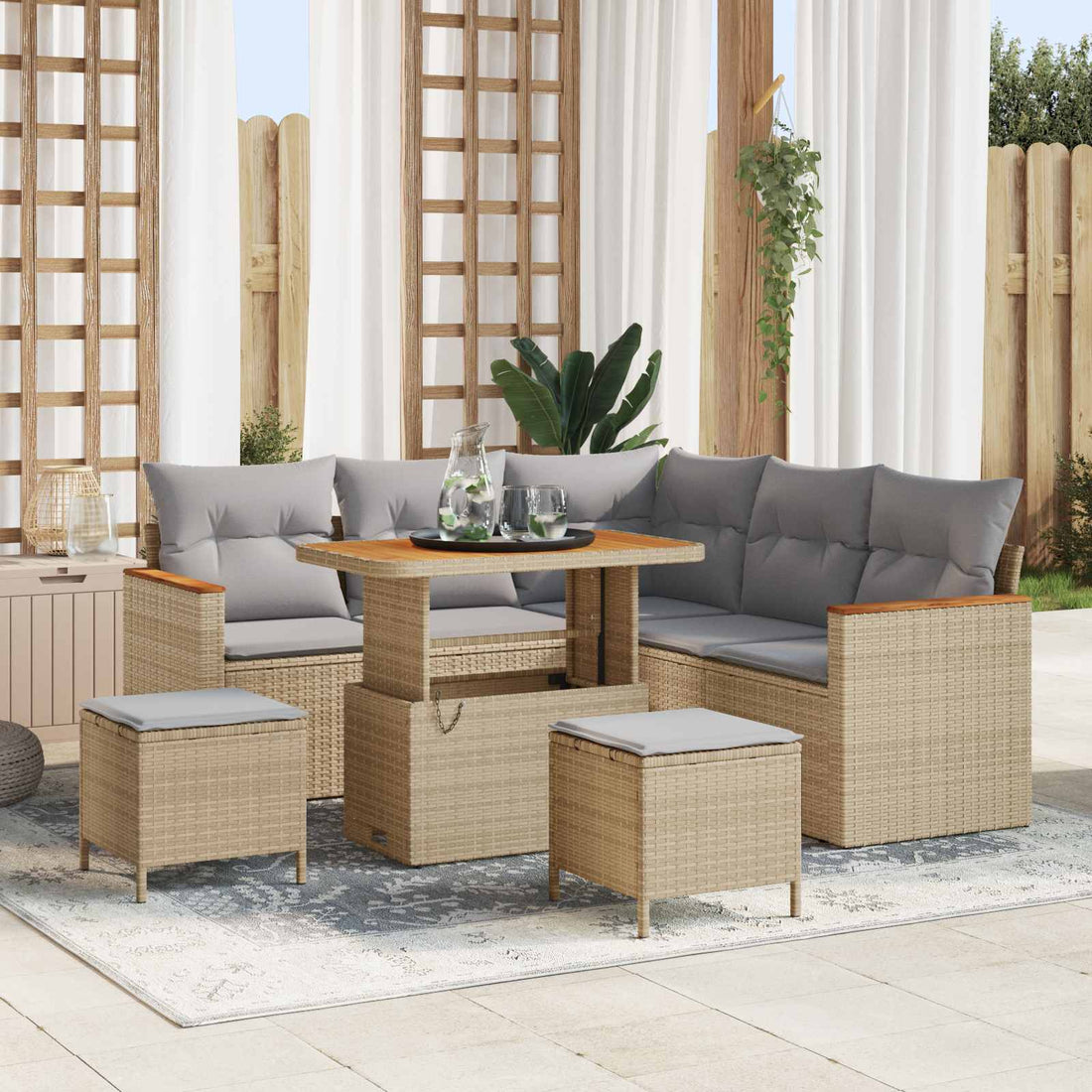 vidaXL Conjunto de sofás de jardín 8 uds. Beige ratán sintético