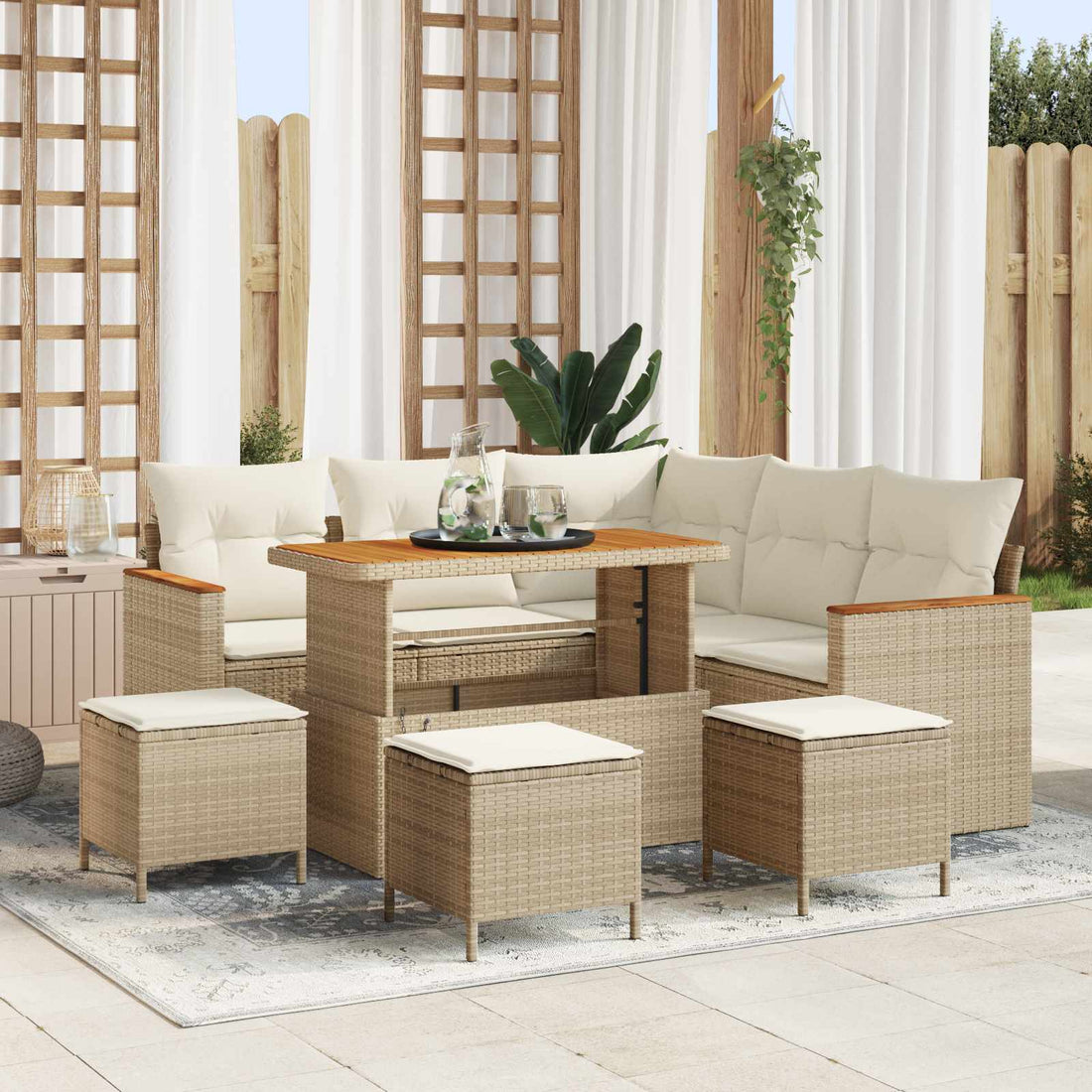 vidaXL Conjunto de sofás de jardín 9 uds. Beige ratán sintético