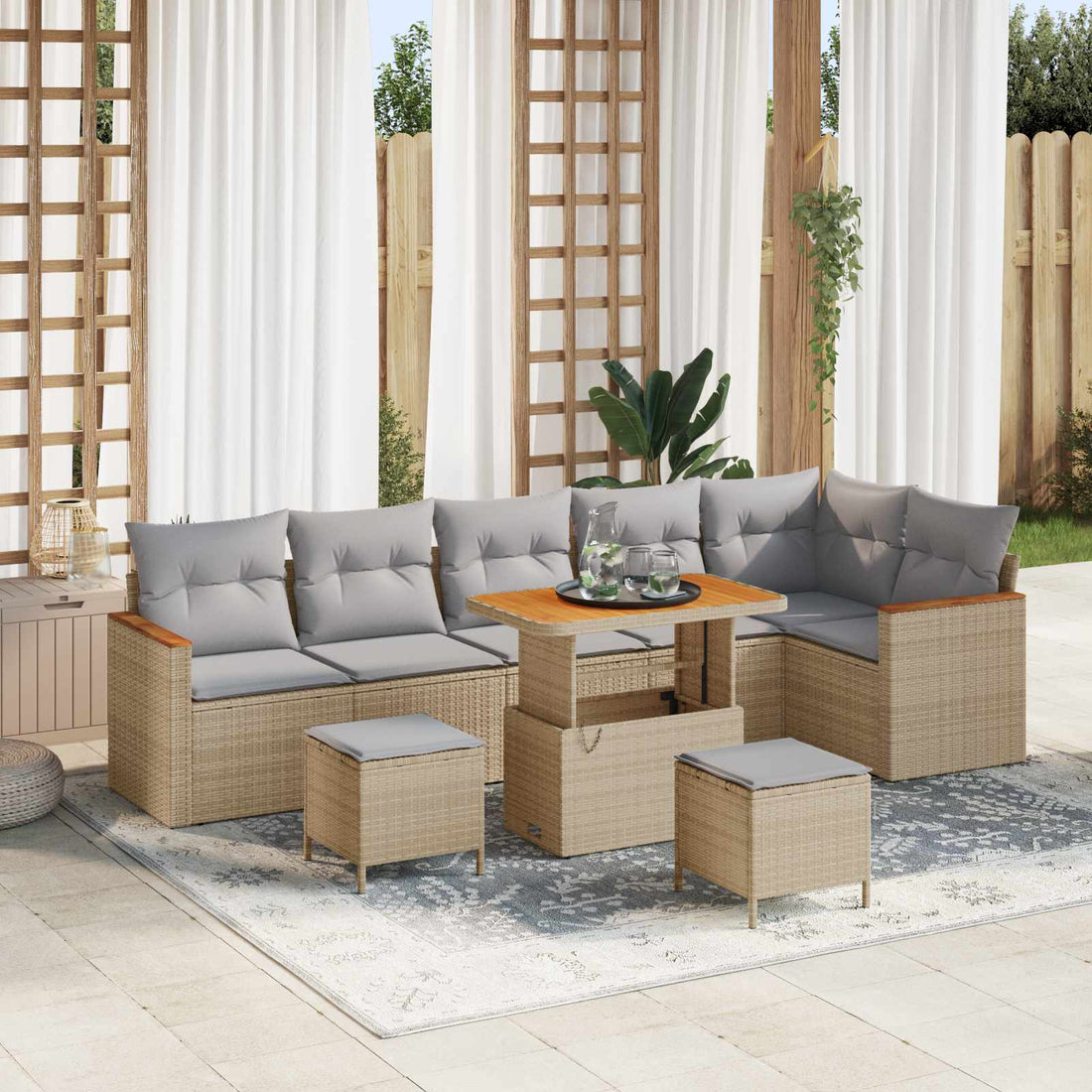 vidaXL Conjunto de sofás de jardín 9 uds. Beige ratán sintético