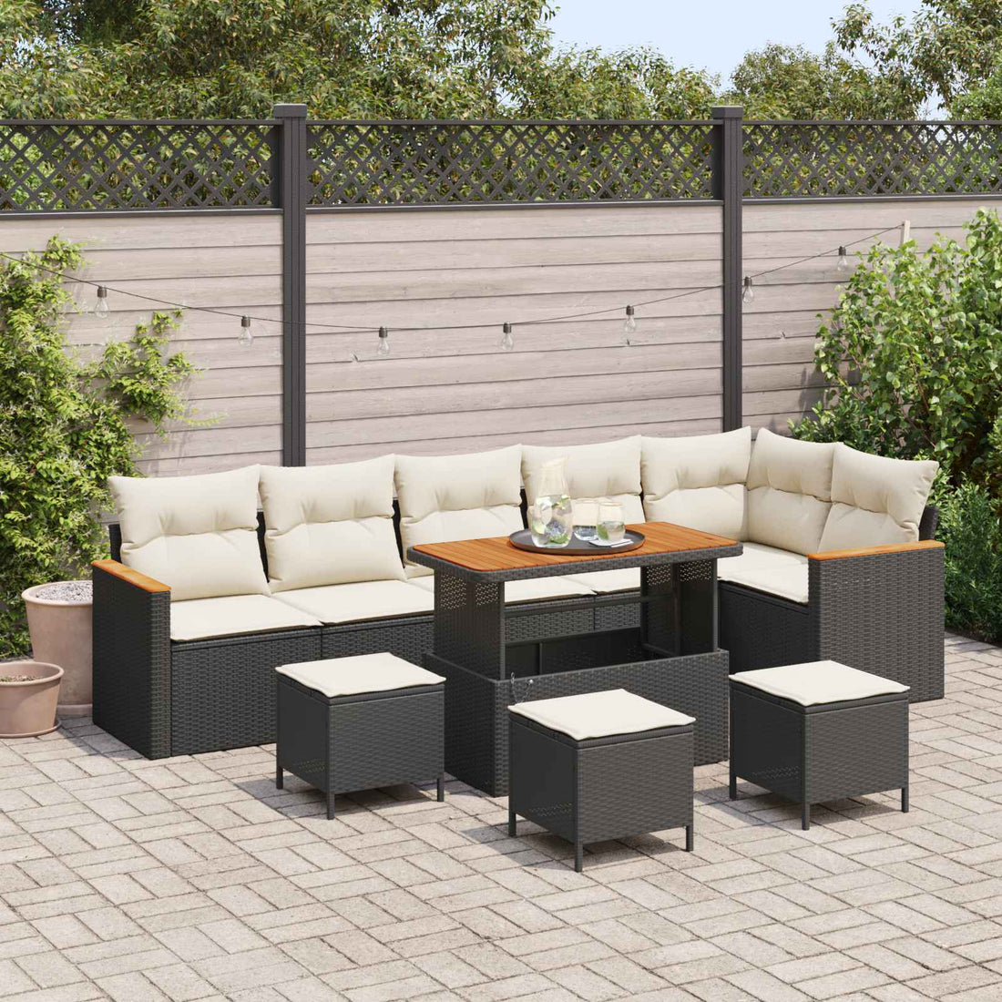 vidaXL Conjunto de sofás de jardín 10 uds. Negro ratán sintético