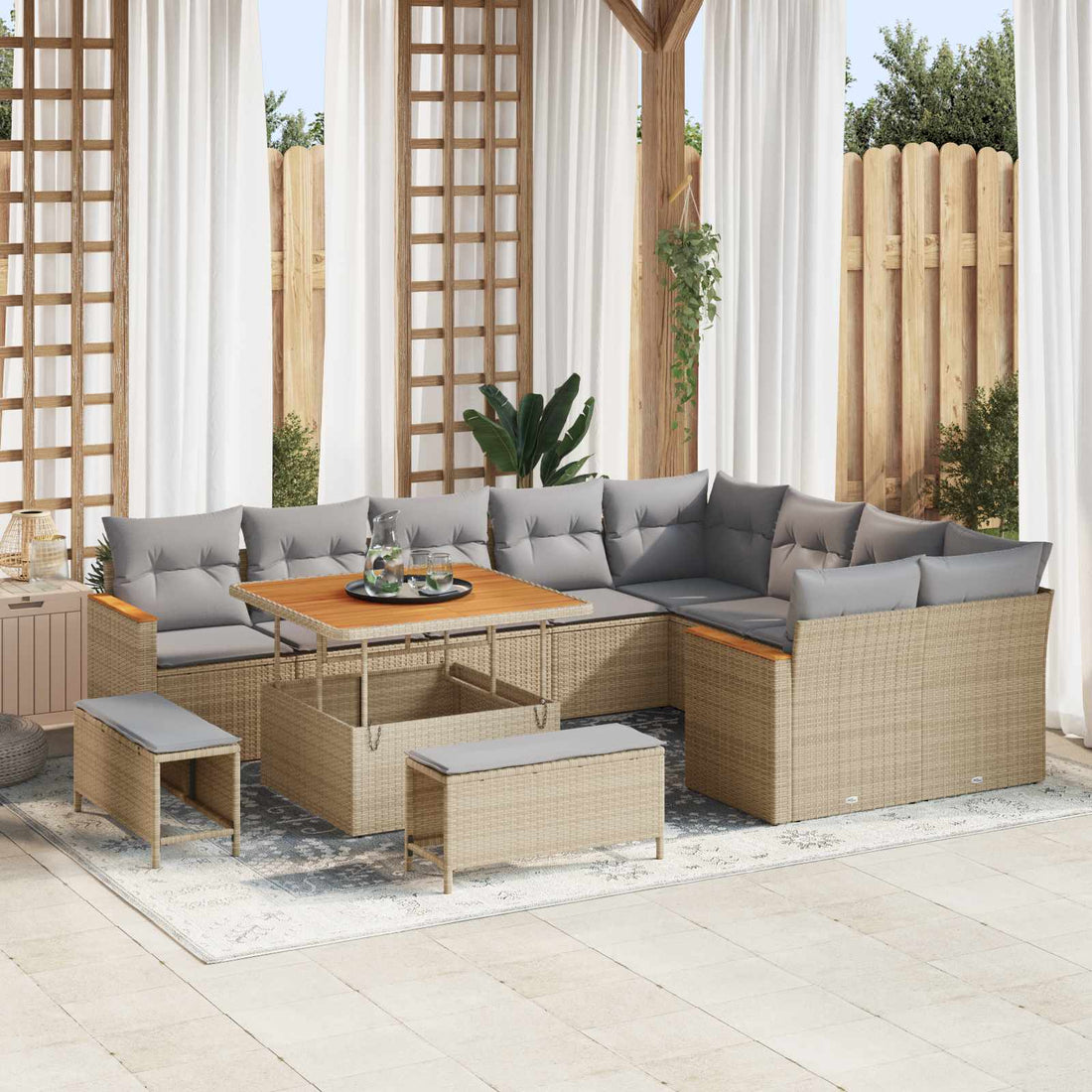 vidaXL Conjunto de sofás de jardín 12 uds. Beige ratán sintético