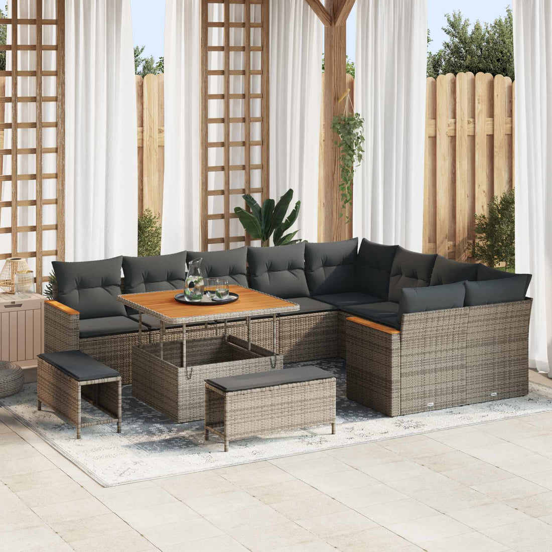 vidaXL Conjunto de sofás de jardín 12 uds. Gris ratán sintético