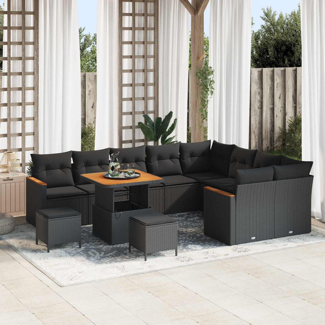 vidaXL Conjunto de sofás de jardín 12 uds. Negro ratán sintético