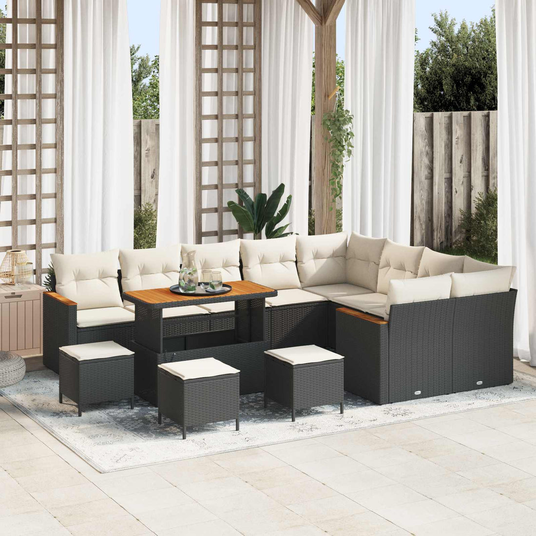 vidaXL Conjunto de sofás de jardín 13 uds. Negro ratán sintético