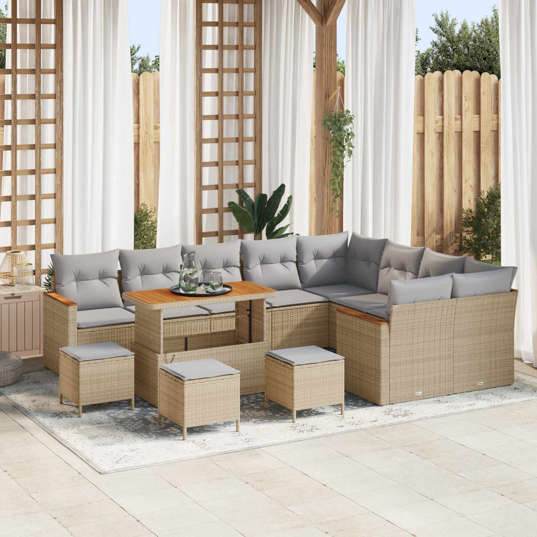 vidaXL Conjunto de sofás de jardín 13 uds. Beige ratán sintético