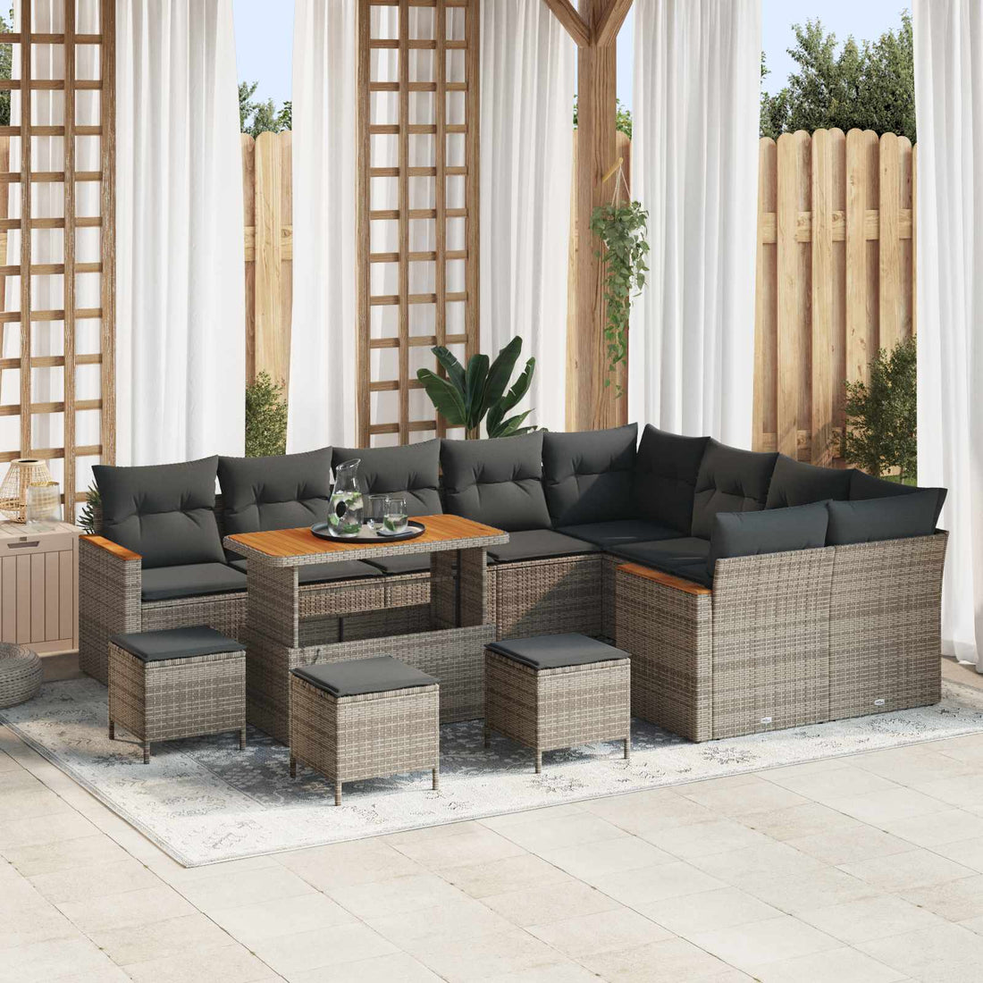 vidaXL Conjunto de sofás de jardín 13 uds. Gris ratán sintético