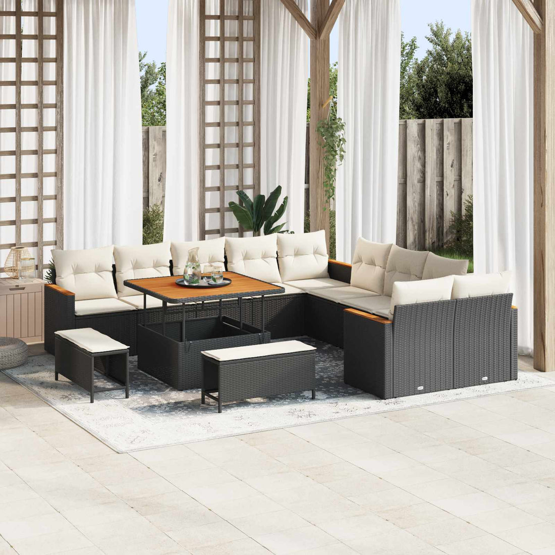 vidaXL Conjunto de sofás de jardín 13 uds. Negro ratán sintético