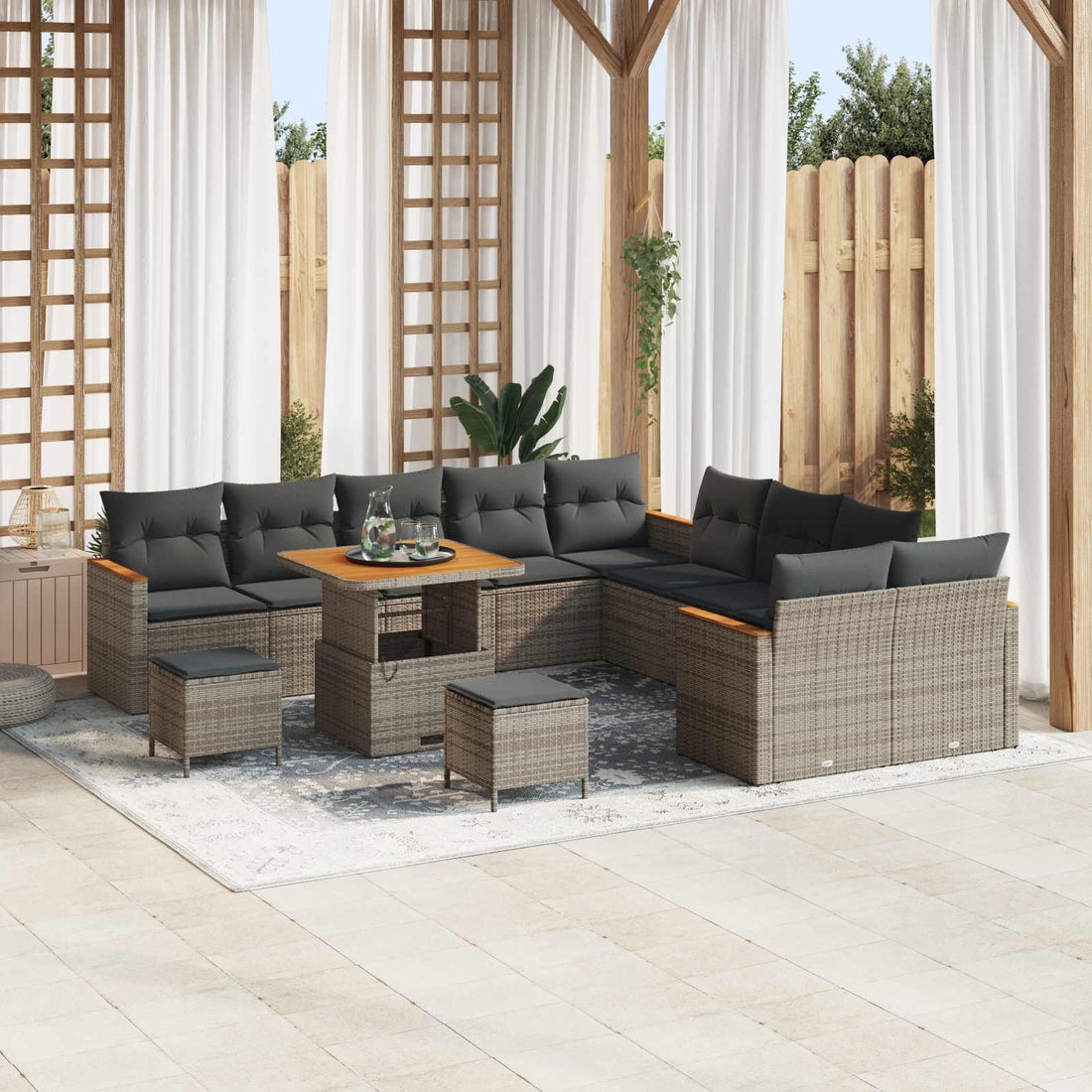 vidaXL Conjunto de sofás de jardín 13 uds. Gris ratán sintético