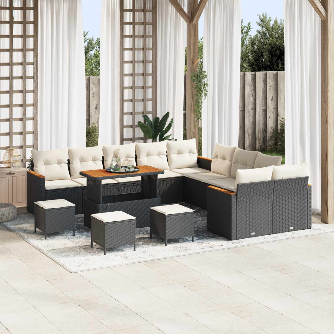 vidaXL Conjunto de sofás de jardín 14 uds. Negro ratán sintético