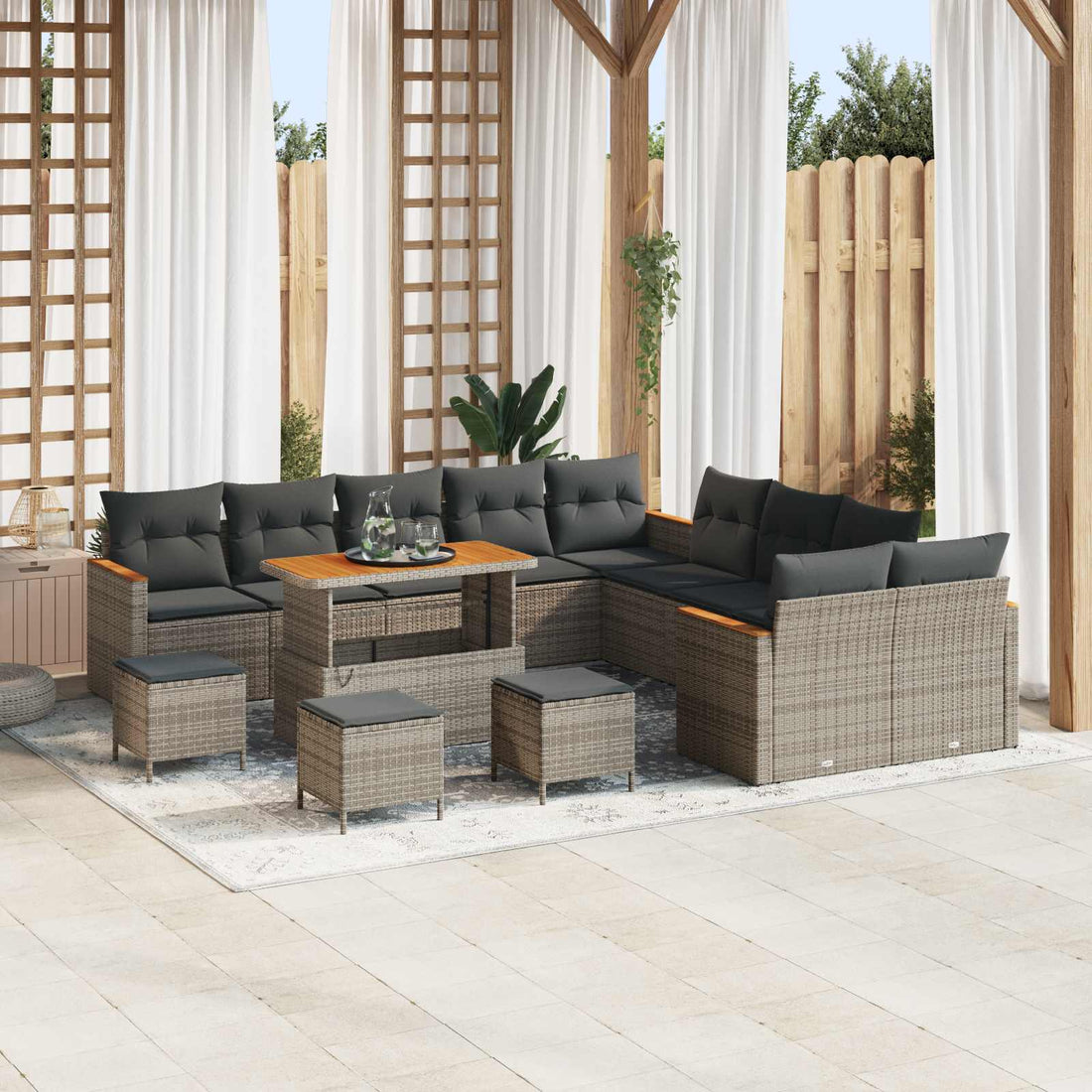 vidaXL Conjunto de sofás de jardín 14 uds. Gris ratán sintético