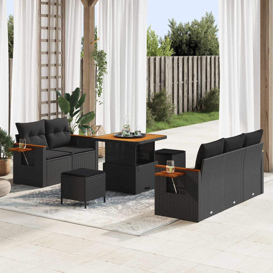 vidaXL Conjunto de sofás de jardín 8 uds. Negro ratán sintético